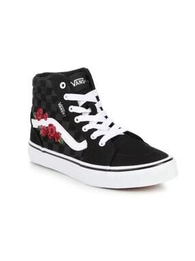 VANS Filmore Hi Embroidered Sneakers High Top Black Grey Red Kids Sz US 2 UK 1.5